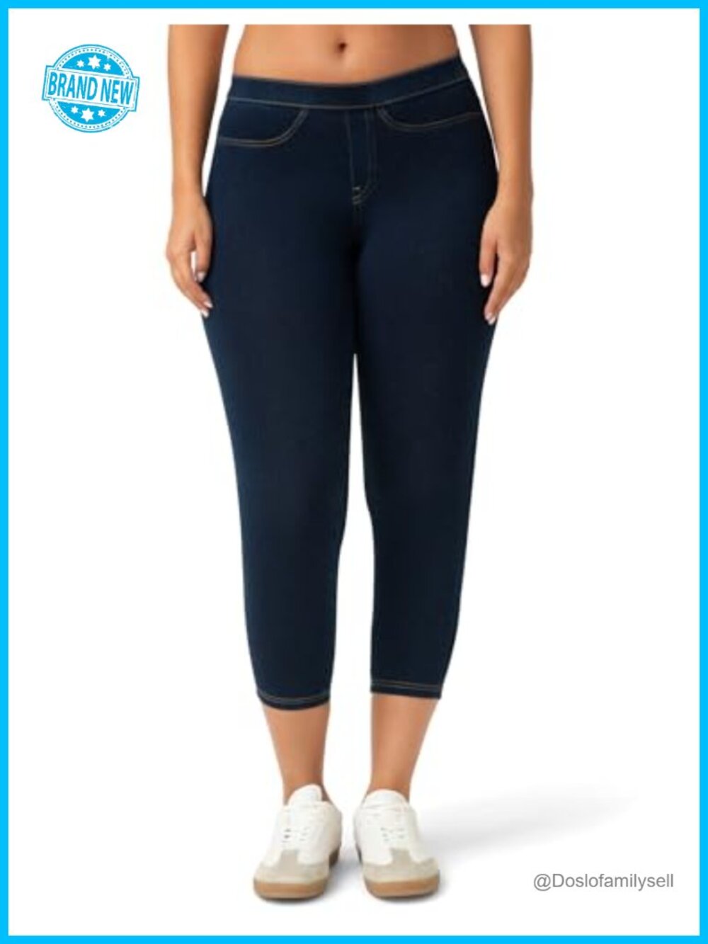 Classic Denim Leggings High Waisted Cropped Slim Fit Pull On